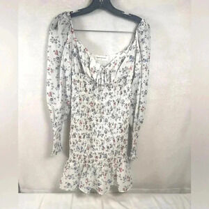 Goodnight Macaroon White Floral Smocked Sheer Sleeve Dress